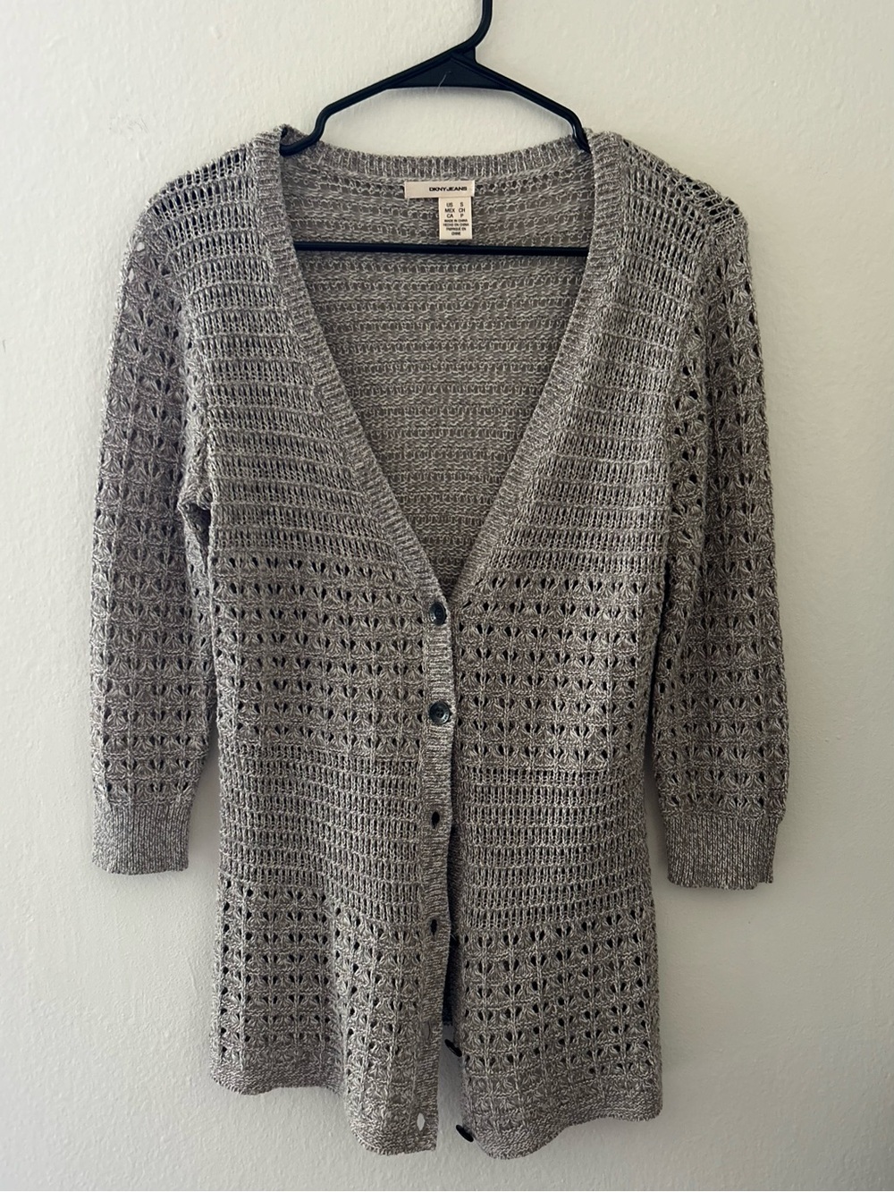 DKNY Vintage Open-Knit Crochet Button Cardigan Sweater 2010’s Y2K Minimalist S